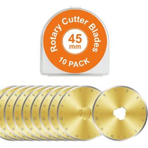 Titanium Coated 10 Packs 45mm Rotary Cutter Blades 45mm Quilting supplies Rotary Cutter Blades for fabric by SSPONT, compatible with OLFA,Fiskars,Mr.Pen,DAFA,Truecut etc. Sharp and Durable