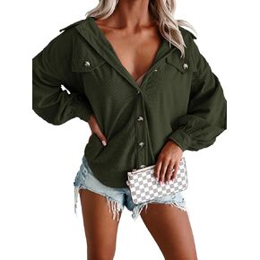 Womens Long Sleeve Corduroy Jacket Casual Solid Button Coat Fall Fashion Loose Outfits Tops