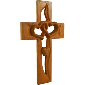 Hanging Heart Cross Wall Decor,Marriage Cross for Wall Love Wall Decor, Wooden Intertwined Heart Wall Cross for Wedding Valentine Christmas Gift (Dark Brown)