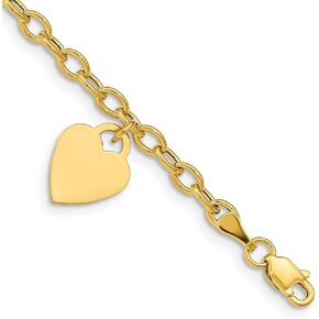 IceCarats 14K Solid Yellow Gold Dangling Heart Love Chain Charm Bracelet