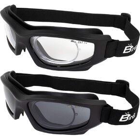 Birdz Eyewear Flyer Sports Skydiving Goggles 2 Pairs ANSI Z81+ Super Seal Safety Goggles with Clear & Smoke Lenses & Rx Adaptors