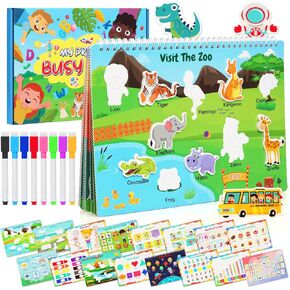 Busy Book for Toddlers, Upgrade Preschool Learning Activities Books, Toddler Montessori Sticker Books for Kids, Dinosaur Themes Autism Sensory Toddler Toys for Boys Girls Kids