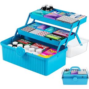 Yieach 13.3 Inch Craft Box Organizer and Medicine Organizer Storage with 2 Tier Tray,Multifunctional Plastic Sewing Organizer,Cute First aid Kit Empty Box with Handle and Craft Supply Organizer,White