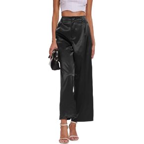 Satin Pants for Women High Waist Wide Leg Dress Casual Silk Disco Pants with Pockets
