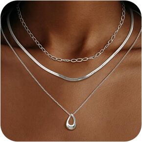 Layered Gold Necklaces for Women, 3Pcs Dainty 14k Gold/Sliver Plated Herringbone Choker Necklace Set for Women Trendy Stack Simple Gold Chain Necklace Layering Pendant Jewelry for Women