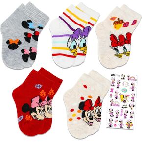 جوارب ميني ماوس للبنات - حزمة مع 5 أزواج من جوارب ميني ماوس مقاس 12-24 شهرًا للأطفال الصغار والفتيات بالإضافة إلى الملصقات | مجموعة هدايا ميني ماوس in Kuwait