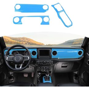RT-TCZ for Jeep JL Center Dash Bezel Trim Cover Carbon Fiber, Gear Shift Panel Trim Frame for Jeep Wrangler JL JLU Gladiator JT 2018-2023 Black Carbon Fiber Interior Accessories 3pcs