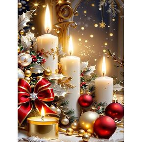 RBNN Christmas Diamond Art Kits for Adults, Christmas Candle Diamond Painting Kit for Beginner, DIY 5D Full Diamond Christmas Diamond Painting Gemstone Kit 8 * 12 Inch