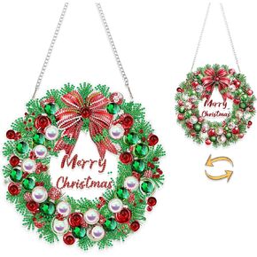 Eiflow Christmas Diamond Art Hanging Kit for Adult Wreath, DIY Acrylic Diamonds Painting Double Sided Ornament Pendant Board Kit