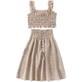 Toddler Girl Skirt Sets Ruffle Sleeveless Sling Tank Tops A-Line Skirt 2Pcs Polka Dot Kids Girl Summer Outfit Clothes