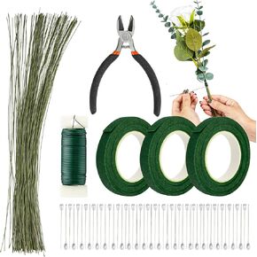 RAINFLOW Flower Arrangement Supplies for DIY Floral Tape and Floral Wire Kit with Boutonniere Pins and Floral Wire Cutter Include 22 Gauge Wire and 26 Gauge Wire for Flower Bouquet and Wreath Making
