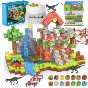 Magnetic Blocks 216Pcs Magnetic Building Blocks Toys for Boys 6-8 with 12 Dinosaur Toys, Build Mine STEM Magnet World Set Montessori Toys, Magnetic Toys for Boys & Girls Ages 6-7 8-10
