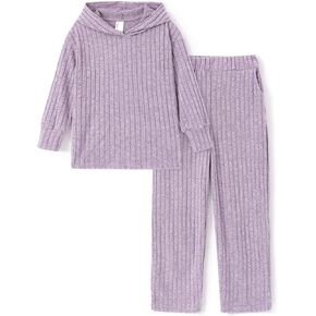 PATAPT Girls Clothing Set Fall Knit Long Sleeve Hoodie Sweatshirt and Wide Leg Pants Slouchy Casual Outfits 5-14T