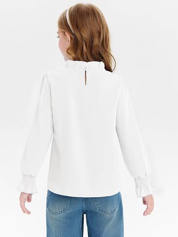 Haloumoning Girls Long Sleeve Shirts Kids Cute Pleated Crewneck Blouse Tunic Tops 5-14 Years in Saudi Arabia