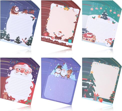 60 Sheets Christmas Letter Paper 6 Designs 8.5 x 11 Inch Santa Snowman Reindeer Letter Printing Paper, Delicate Christmas Stationery Paper for Xmas Notes Greeting Office School Printing in Kuwait