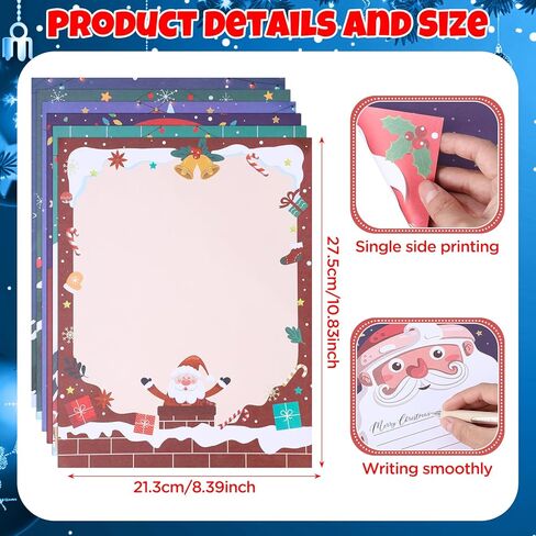 60 Sheets Christmas Letter Paper 6 Designs 8.5 x 11 Inch Santa Snowman Reindeer Letter Printing Paper, Delicate Christmas Stationery Paper for Xmas Notes Greeting Office School Printing in Kuwait