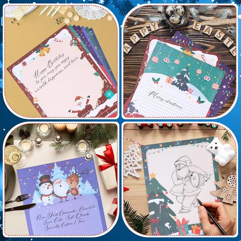 60 Sheets Christmas Letter Paper 6 Designs 8.5 x 11 Inch Santa Snowman Reindeer Letter Printing Paper, Delicate Christmas Stationery Paper for Xmas Notes Greeting Office School Printing in Kuwait