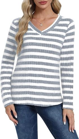 DouBCQ Womens Long Sleeve Shirts Casual V Neck Tunic Tops Fashion Loose Fall Sweaters in Saudi Arabia