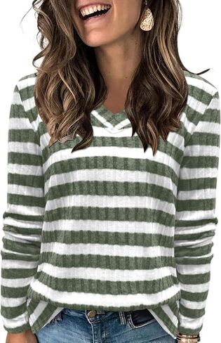 DouBCQ Womens Long Sleeve Shirts Casual V Neck Tunic Tops Fashion Loose Fall Sweaters in Saudi Arabia