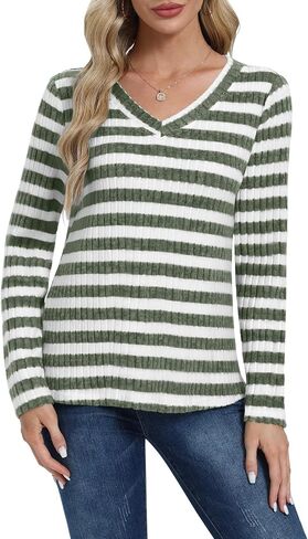 DouBCQ Womens Long Sleeve Shirts Casual V Neck Tunic Tops Fashion Loose Fall Sweaters in Saudi Arabia