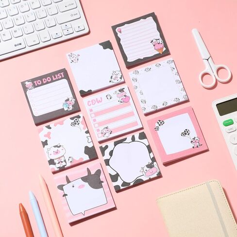 9 Pads Cute Sticky Notes Cartoon Animal Self Stick Notepads 3x3 Inches Notes Adhesive Memo Pad Office Decor Gifts for Students School Office Meeting (Highland Cow) in Saudi Arabia
