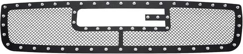 APS Premium Stainless Steel Black Mesh Rivet Grille Insert Compatible with GMC Sierra 1500 1500HD 2500HD 3500 2003-2006 & 2500 03-04 & 07 Classic Style Main Upper N19-H1775LG in Saudi Arabia