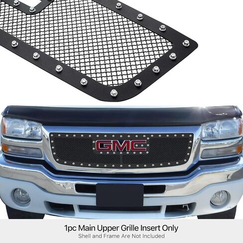 APS Premium Stainless Steel Black Mesh Rivet Grille Insert Compatible with GMC Sierra 1500 1500HD 2500HD 3500 2003-2006 & 2500 03-04 & 07 Classic Style Main Upper N19-H1775LG in Saudi Arabia
