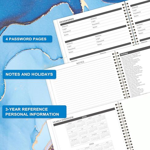 مخطط شهري 2024-2026 - مخطط تقويم شهري، 24 مخطط شهري مع علامات تبويب وجيب، يوليو 2024 - يونيو 2026، 8.5 بوصة × 11 بوصة، 2025-2026 مخطط شهري مع جهات الاتصال وكلمات المرور، غطاء أزرق in Kuwait