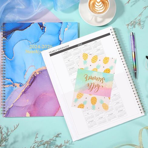 مخطط شهري 2024-2026 - مخطط تقويم شهري، 24 مخطط شهري مع علامات تبويب وجيب، يوليو 2024 - يونيو 2026، 8.5 بوصة × 11 بوصة، 2025-2026 مخطط شهري مع جهات الاتصال وكلمات المرور، غطاء أزرق in Kuwait