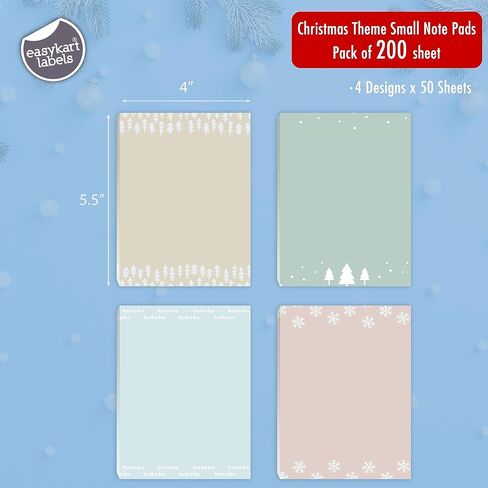 easykart labels Christmas Notepad Winter Theme Holiday Notepads, 200 Sheets, 4 Designs, 4 x 5.5 Inches in Saudi Arabia