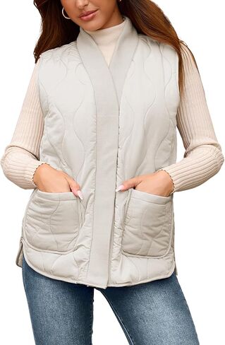 سترة منتفخة للنساء من Angashion: معطف جيليه مبطن دافئ للخريف بدون أكمام ذو وجهين، جيوب in Kuwait