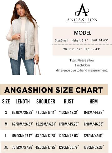 سترة منتفخة للنساء من Angashion: معطف جيليه مبطن دافئ للخريف بدون أكمام ذو وجهين، جيوب in Kuwait