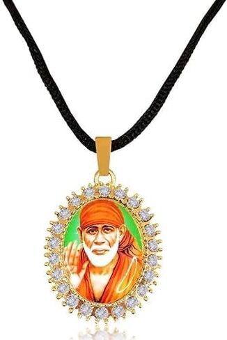 Unisex Oval Diamond Nug Studded Hindu God Lord Shri Sai Baba/Sai Nath Maharaj Religious Locket Pendant Necklace Without Cotton Dori in Saudi Arabia