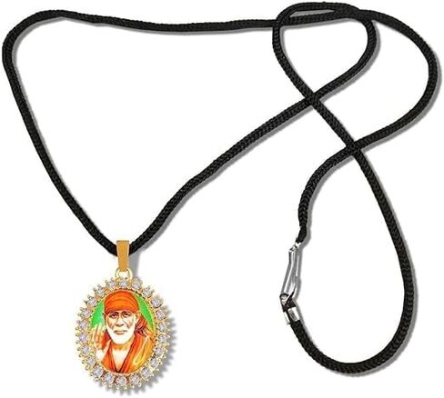 Unisex Oval Diamond Nug Studded Hindu God Lord Shri Sai Baba/Sai Nath Maharaj Religious Locket Pendant Necklace Without Cotton Dori in Saudi Arabia