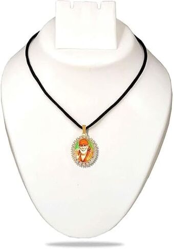 Unisex Oval Diamond Nug Studded Hindu God Lord Shri Sai Baba/Sai Nath Maharaj Religious Locket Pendant Necklace Without Cotton Dori in Saudi Arabia