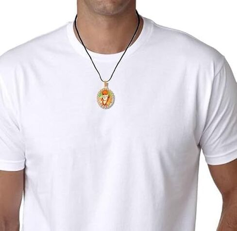 Unisex Oval Diamond Nug Studded Hindu God Lord Shri Sai Baba/Sai Nath Maharaj Religious Locket Pendant Necklace Without Cotton Dori in Saudi Arabia