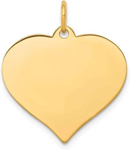 Solid 14k Yellow Gold Heart Disc Charm Engravable Pendant - 24mm x 20mm in Saudi Arabia