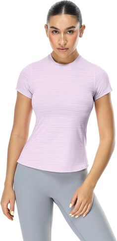 icyzone Women's Short Sleeve Workout T-Shirt Athletic Tees Breathable Gym Running Yoga Tops Slim Fit (Pack of 2) in Kuwait
