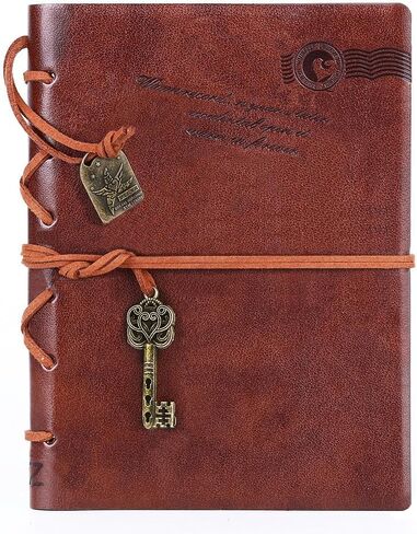 EvZ Leather Writing Journal Notebook, 7 Inches Key Bound Retro Vintage Notebook Diary Sketchbook Gifts with Unlined Travel Journals to Write in for Girls and Boys Notepad Guest Book, Dark Coffee in Kuwait