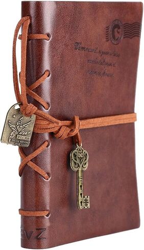 EvZ Leather Writing Journal Notebook, 7 Inches Key Bound Retro Vintage Notebook Diary Sketchbook Gifts with Unlined Travel Journals to Write in for Girls and Boys Notepad Guest Book, Dark Coffee in Kuwait