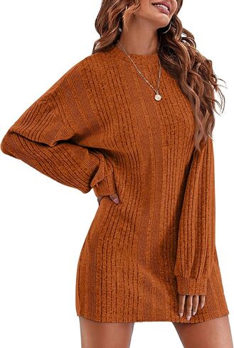 Ekouaer Women's Nightgown Long Sleeve Ribbed Knit Nightshirt Round Neck Sleep Shirt Soft Sweater Dress S-XXL in Saudi Arabia