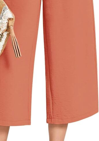 Womens Capri Pants Wide Leg High Waisted Lounge Pants Drawstring Casual Loose Palazzo Pants Trousers with Pockets in Saudi Arabia