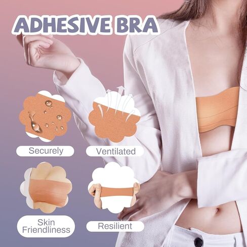مجموعة شريط Meegoo Boob - شريط Boobytape لرفع الثدي مع شريط واحد للجسم، قطعتين من بتلات الثدي السيليكون، قطعتين من فطائر رفع الثدي، 10 قطع من ملصقات الحلمة الساتان، شريط BoobTape للثدي الكبير A-G Cup Beige in Kuwait