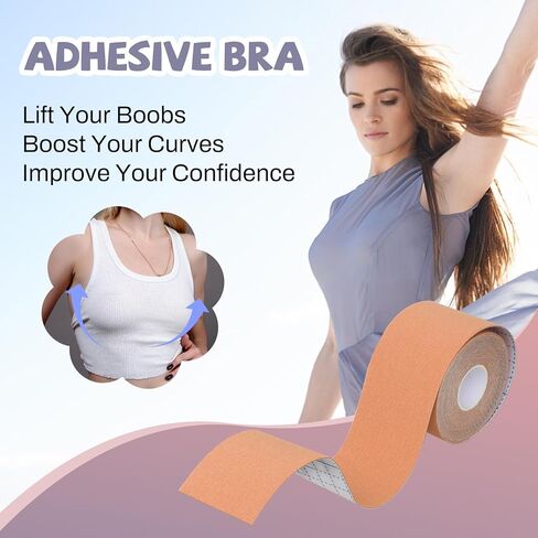 مجموعة شريط Meegoo Boob - شريط Boobytape لرفع الثدي مع شريط واحد للجسم، قطعتين من بتلات الثدي السيليكون، قطعتين من فطائر رفع الثدي، 10 قطع من ملصقات الحلمة الساتان، شريط BoobTape للثدي الكبير A-G Cup Beige in Kuwait