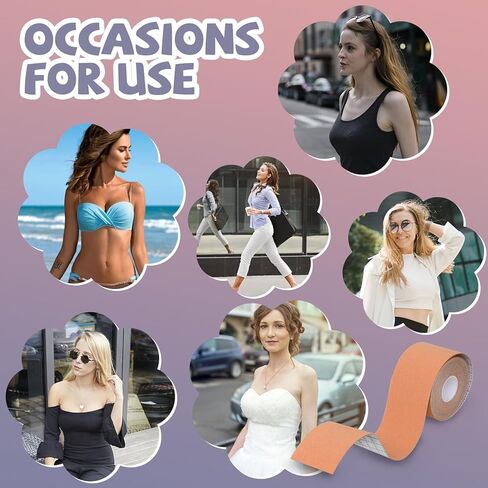مجموعة شريط Meegoo Boob - شريط Boobytape لرفع الثدي مع شريط واحد للجسم، قطعتين من بتلات الثدي السيليكون، قطعتين من فطائر رفع الثدي، 10 قطع من ملصقات الحلمة الساتان، شريط BoobTape للثدي الكبير A-G Cup Beige in Kuwait