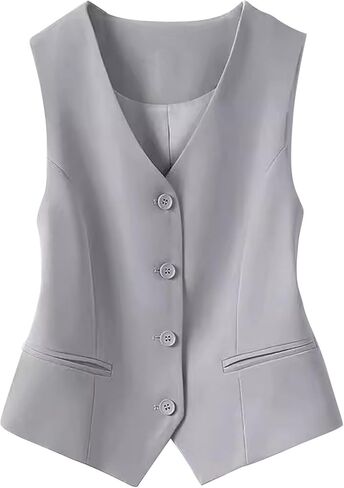 Womens Suit Vest Dressy 4 Button Down V-Neck Waistcoat Vest Economy Suit Business Blazer Jackets with Pockets in Saudi Arabia