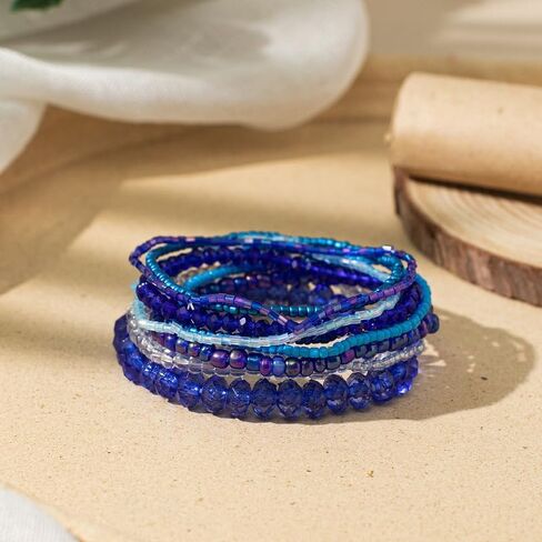 Bohemian Multilayer Stackable Seed Beaded Bracelets Colorful Crystal Glass Beads Strand Bangle Bracelet BFF Wristbands Bracelet for Women Summer Beach Hawaii Jewelry Birthday Gifts in Saudi Arabia