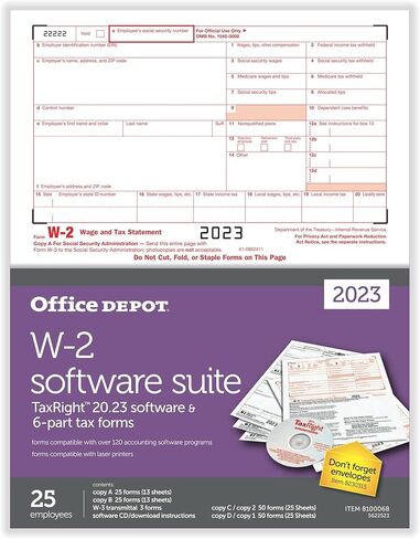 نماذج ضرائب الليزر من العلامة التجارية Office Depot® W-2 مع برنامج، 6 أجزاء، 2-أعلى، 8-1/2 بوصة × 11 بوصة، حزمة مكونة من 25 مجموعة نماذج in Saudi Arabia