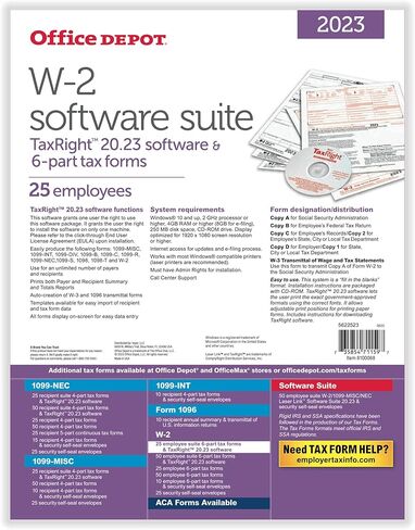 نماذج ضرائب الليزر من العلامة التجارية Office Depot® W-2 مع برنامج، 6 أجزاء، 2-أعلى، 8-1/2 بوصة × 11 بوصة، حزمة مكونة من 25 مجموعة نماذج in Saudi Arabia