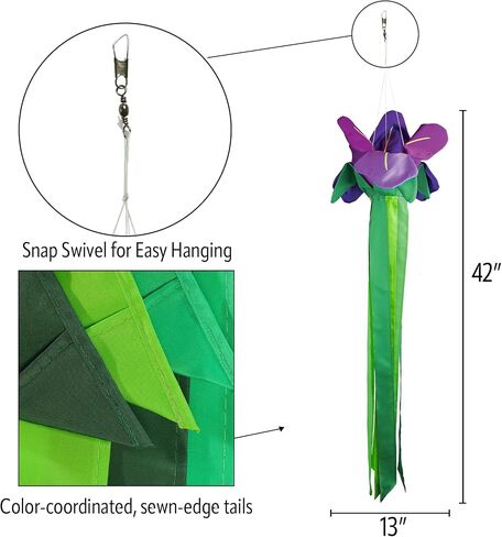 In the Breeze 5227 — Iris Windtail — Colorful 3D Purple Flower Windsock with Flowing Tails in Saudi Arabia